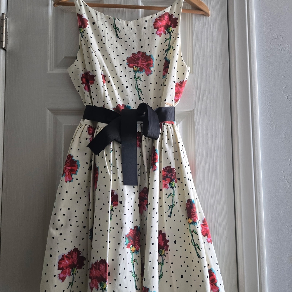 Next Cream Dress with Red Floral and Black Polka Dots